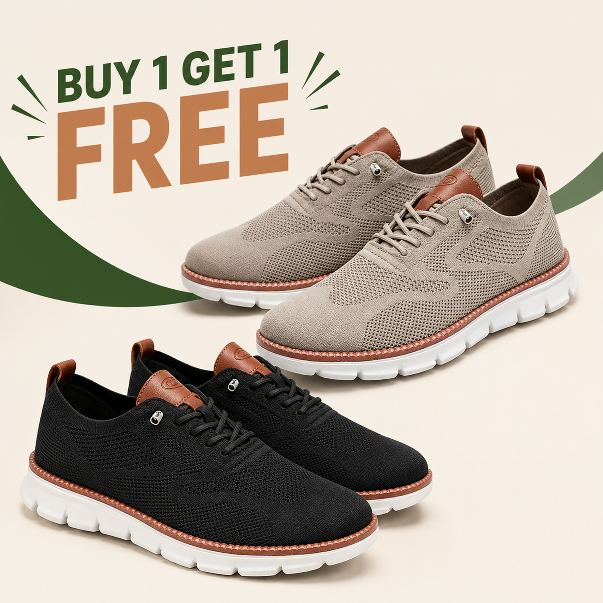 UrbanFlex taupe and black knit walking shoes Buy 1 Get 1 Free offer