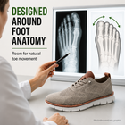 Illustrative clinician anatomy graphic showing room for natural toe movement